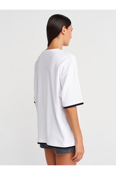 Dilvin 31894 Μπλουζάκι Oversize με διπλή εμφάνιση-Λευκό
