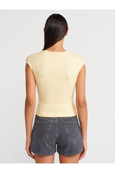 Dilvin 31887 Κοντό μανίκι με κουμπί Top-T.Yellow