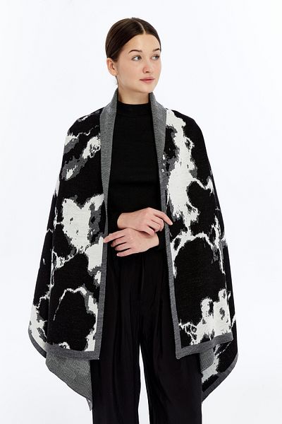 panşalço Ebruli Model Black Knitwear Shoulder Shawl, Knitwear Shawl, Shawl, Women, Young, Mother Shawl, 75X180 cm