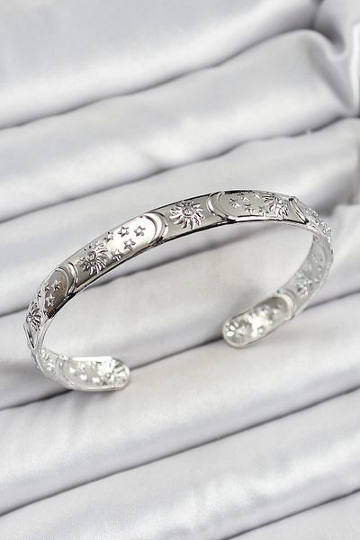 Clariss Brass Silver Color Embroidered Six Open Bracelet