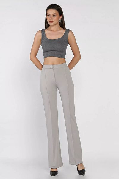 GÜLSELİ Gray Women's Grass Wide Leg Trousers
