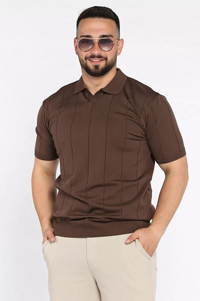 MİSHAR İTALİA Tricou maro pentru bărbați cu guler polo cu model linie