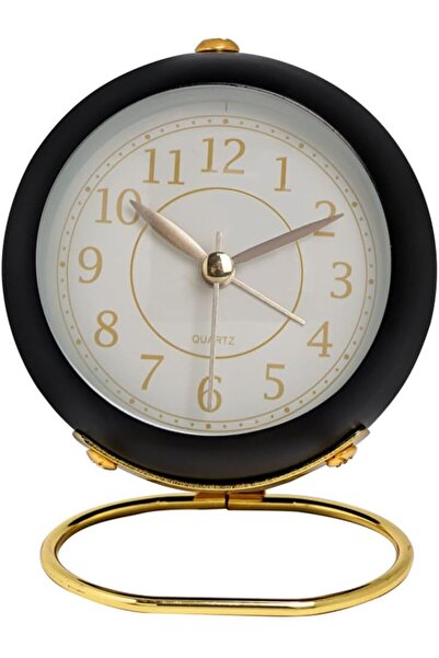 keyfim shop Dekoratif Yuvarlak Alarmlı Ve Işıklı Masa Saati Siyah