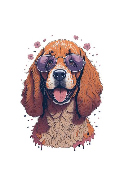 INOVATIX Set de 8 piese, autocolant pentru câini Spaniel cu ochelari, INOVATIX®. 6 cm
