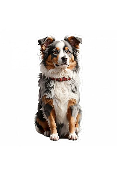 INOVATIX Set de 8 piese, autocolant câine ciobănesc american în miniatură cu zgardă, INOVATIX®. 6 cm