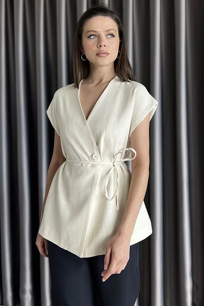 GÜLSELİ Stone Women's Lined Linen Vest