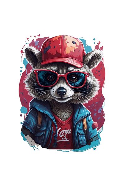 INOVATIX Set of 8 pieces, Raccoon Sticker with cap and glasses, INOVATIX®. 6 cm