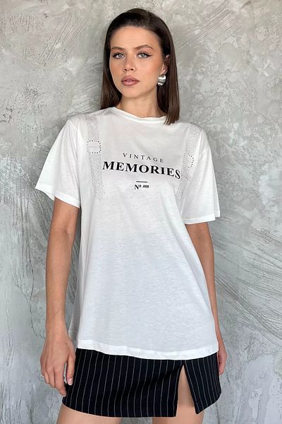 GÜLSELİ Tricou de damă cu decolteu crem imprimat Stone
