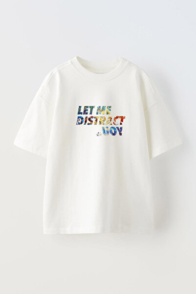 Anetos Tricou Let Me Distract Uoy Ön cu imprimeu din bumbac alb supradimensionat