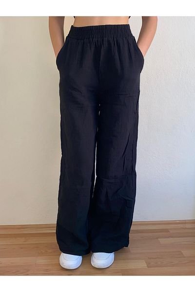 Mixray Muslin Palazzo Women's Trousers with Elastic Waist