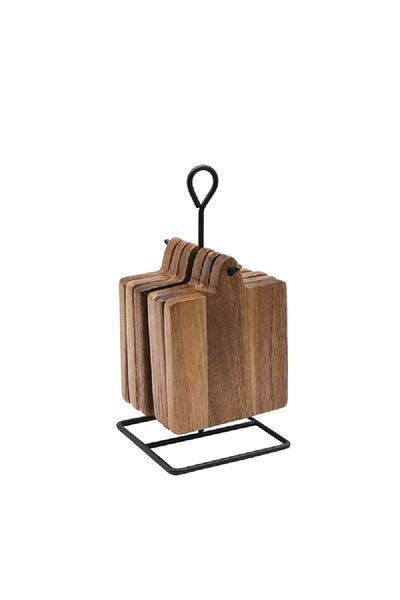 Bien Servi 6-Piece High Quality Coaster Set with Rack Brown and Black