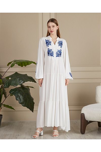 EL jadida Women's Embroidered Katkat Plus Size Viscose Dress White
