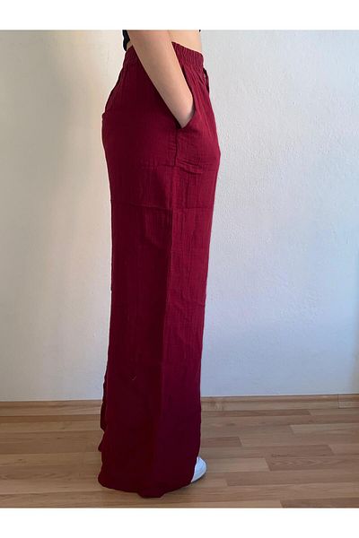 Mixray Muslin Palazzo Women's Trousers with Elastic Waist