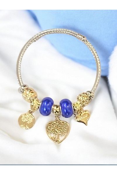 Luna Barella Navy Blue Charm Bracelet – Gold Heart and Tree of Life Figured