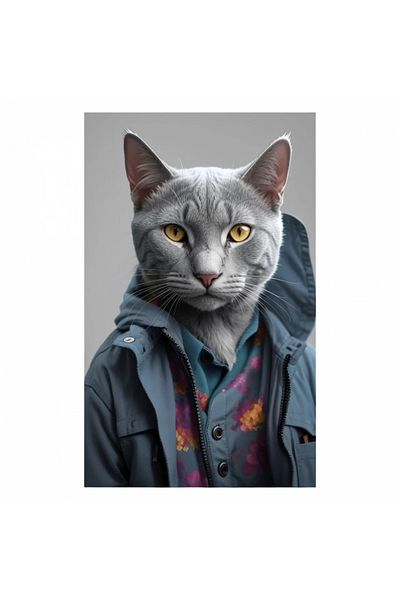 INOVATIX Set of 8 pieces, Sticker Russian Blue Cat with Jacket, INOVATIX®. 6 cm