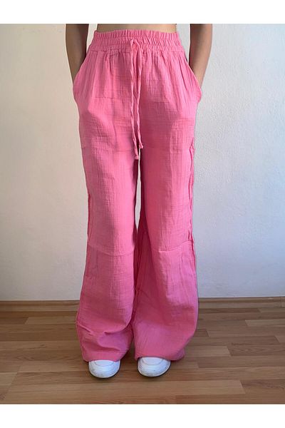 Mixray Muslin Palazzo Women's Trousers with Elastic Waist