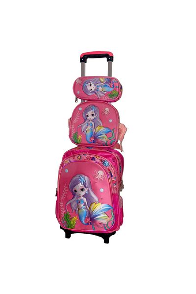 OEM Trolley Schoolbag Set for Girls, with Lights, 41x30x18 cm, with Bag and Pencil Case Accessories, Mermaid