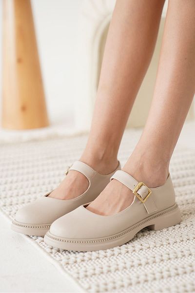 Zerenyus Дамски ежедневни обувки Clarissa Premium Beige с катарама от естествена кожа