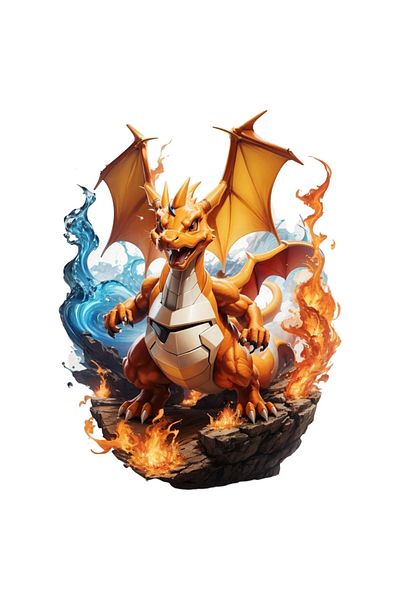 INOVATIX Set de 8 piese, autocolant Pokemon Dragon în foc și apă, INOVATIX®. 6 cm