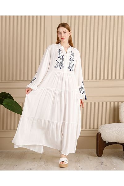EL jadida Women's Embroidered Katkat Plus Size Viscose Dress White