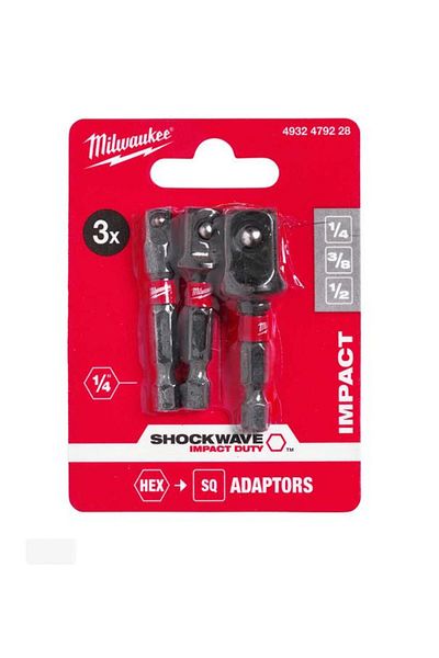Milwaukee Hex Socket Adapter Set 3 Pieces 1/4-3/8-1/2