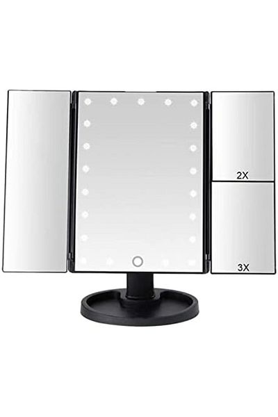 Biki Makeup Mirror with 22 LED Lights, Touch Operated, 1X/2X/3X/10X Magnification, Foldable Cosmetic