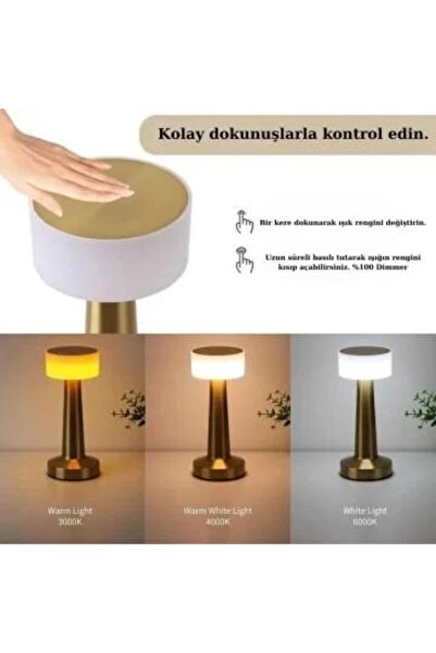 Cata Noas Altın Renk Denver Şarjlı Masa Lambası - Dokunmatik Ct-8436