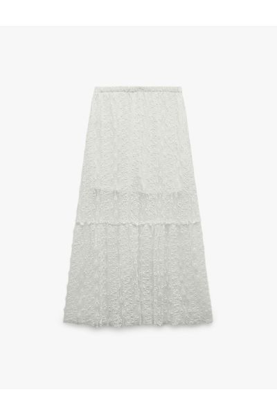 Koton New Season High Waist Layered Embroidered Jacquard Midi Skirt