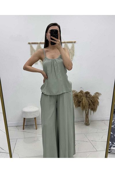 Maison La Femme Women's Rope Strap Blouse Loose Pocket Pants Set