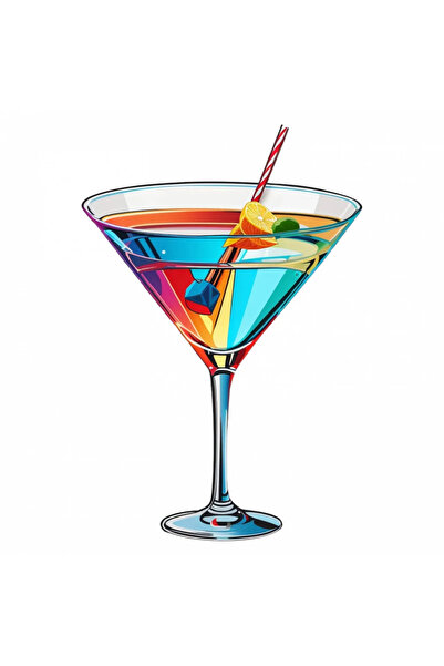 INOVATIX Set de 8, Sticker Pahar Martini Cocktail cu pai, INOVATIX®. 6 cm