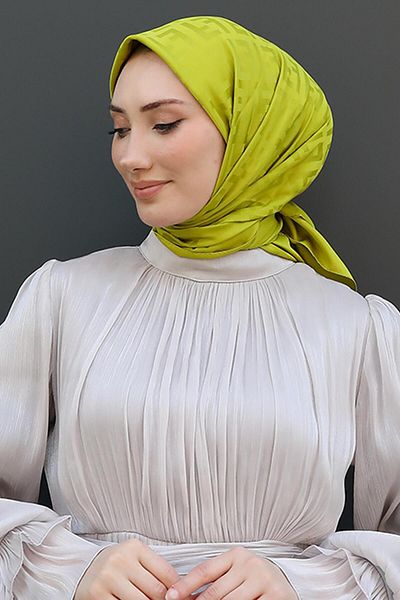 GİYZAMİLA Жакардов шал с F-образен мотив, маслено зелен