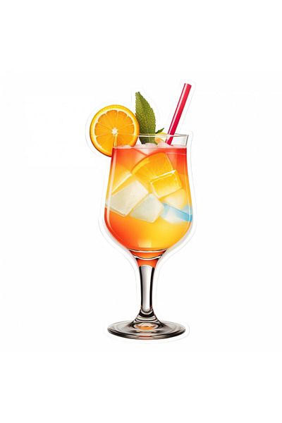 INOVATIX Set of 8, Harvey wallbanger cocktail sticker with ice, INOVATIX®. 6 cm