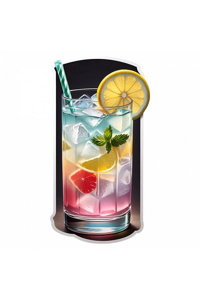 INOVATIX Set of 8 pieces, Sticker Cocktail gin fizz with ice and lemon, INOVATIX®. 6 cm