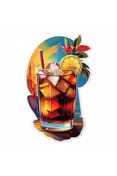 INOVATIX Set of 8, Cocktail Sticker Cuba libre with lemon, INOVATIX®. 6 cm