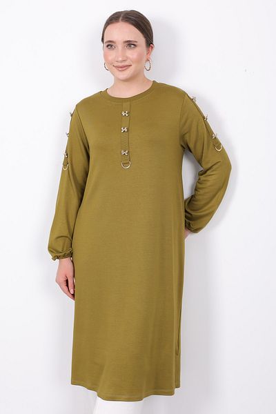 Linvey Crystal Comfortable Casual Stylish Buttoned Half Placket D Buckle Sports Tunic