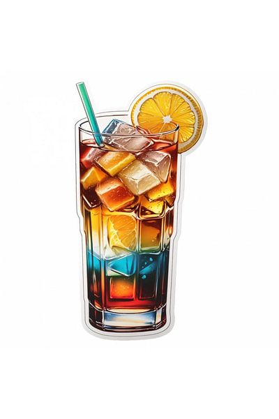 INOVATIX Set de 8 piese, Sticker Cocktail Long Island Iced Tea în pahar cu pai, INOVATIX®. 6 cm