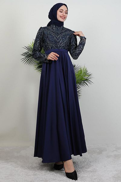 giz astore Velora Hijab Evening Dress Navy Blue
