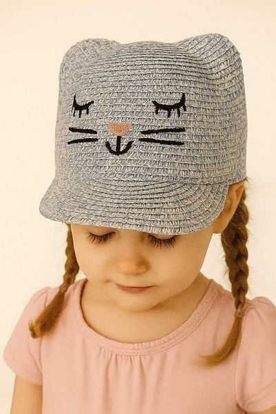 gigigiyim Girl's Straw Hat with Eared Cat Pattern
