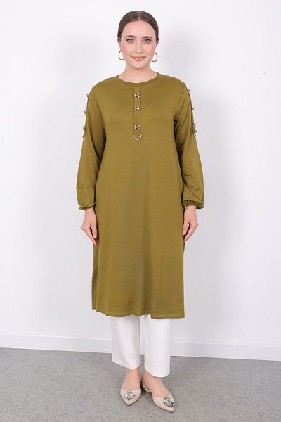 Linvey Crystal Comfortable Casual Stylish Buttoned Half Placket D Buckle Sports Tunic