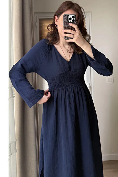 Cockatoo فستان نسائي طويل من قماش الموسلين القطني برقبة على شكل حرف V وأكمام ...