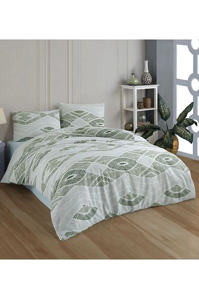 YÜNTEKS Crystal Ranforce Boxed Duvet Cover Set Double Hitit Green