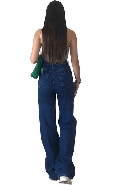 Livik Pantaloni de denim largi, elastici, din Lycra, pentru femei Harmony, model Palazzo, cu picioare largi