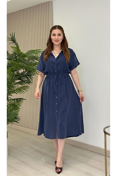 EGZOTİK ASORTİK Oversized Shirt Dress with Tie-Up Waist