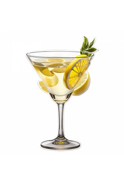 INOVATIX Set of 8 pieces, Sticker Cocktail lemon drop martini with mint and lemon, INOVATIX®. 6 cm