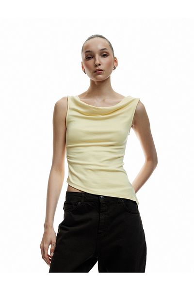 Koton New Season Slim Fit Degaje Collar Asymmetrical Sleeveless Viscose Blouse