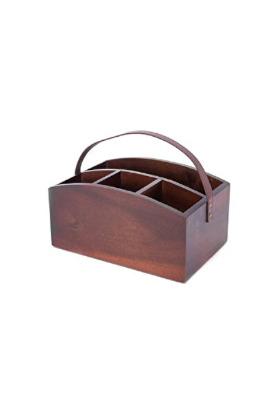 Bien Servi Multi-Compartment Acacia Cutlery Organizer with Handle Brown