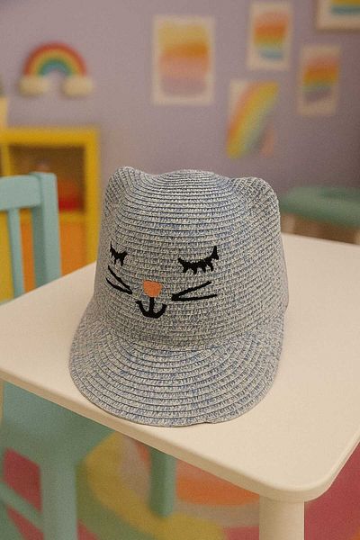 gigigiyim Girl's Straw Hat with Eared Cat Pattern