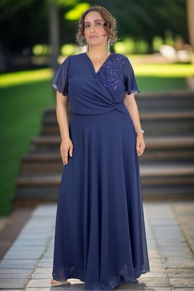 yagmurberen Kruvaze Breast Angel Sleeve Sequence Lined Skirt Plus Size Chifon Evening Dress