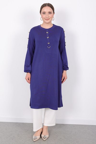 Linvey Crystal Comfortable Casual Stylish Buttoned Half Placket D Buckle Sports Tunic