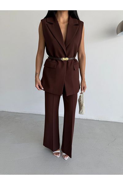 CLB COLLECTION Women's Vest Wide Leg Pants Set